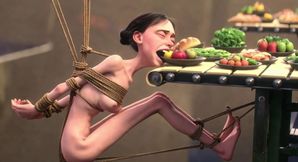 Skinny Girl in Rope Bondage - Non-stop Feeding Session