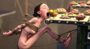 Skinny Girl in Rope Bondage - Non-stop Feeding Session