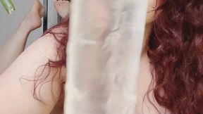 Barefoot Mel Red Hair Clear Dildo Masturbation