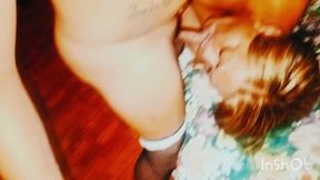 Milf stepmom and trans girl deep throat young man’s cock in surprise threesome