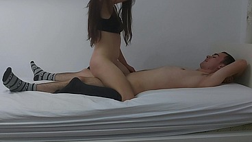 Real amateur couple having intense sex in the college dorm room