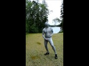 Spandex snake jerks off in parking lot