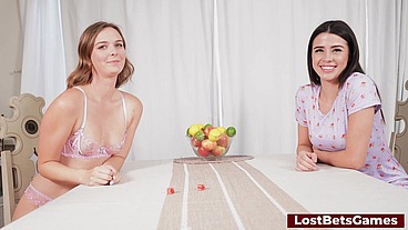 Playing a dice game with two lovely lesbian hot girls