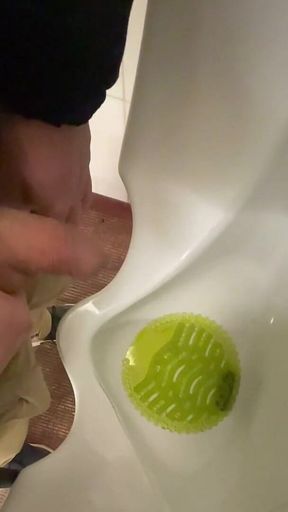 Amateur Redhead Guy Caught Pissing in a Public Toilet's Urinal - He Then Quickly Plays with His Cock Before Leaving