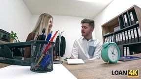 LOAN4K  Naughty wife is tired of her loser husband and fucked a loan manager right in front of him