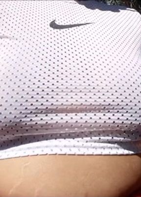 Walking in public park with see through shirt and flashing my big tits