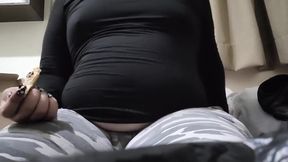 Chubby Trans Feedee Gorges Pizza Till Belly Bursts Cum Flood