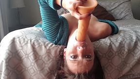 Bitch Gags on Upside Down Dildo Shoved Down Her Throat