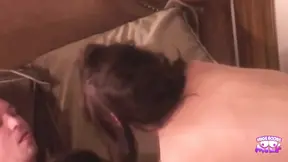 Two adoring brunettes share lucky gentleman's cock in steamy threesome