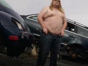 Sissy/Slave Strips naked in Public Scrap Yard Dare