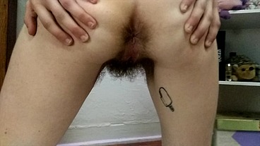 Hairy Babe Pisses in Jar, Dunks Dildo for Nasty Fun