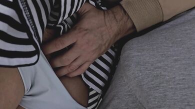 Her panties stuffed while she rides the stranger's finger on the bus