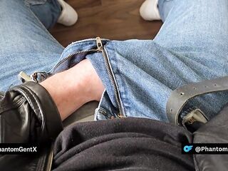Dominant in Leatherjacket with Strap Open! Bulge Rub & Large Penis Edging - Pursue on X @PhantomGentX