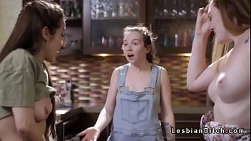 Brat lesbian fucks plumbers apprentice in the kitchen