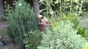 Slut fucked bareback in a jockstrap in my garden by 2 tops boys