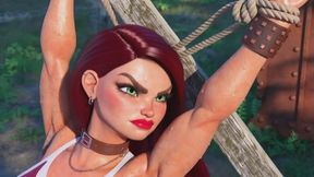 Cute muscled redhead gym babe hanging defeated tied to a cross in BDSM Bondage for not shaving her sweaty hairy armpits so you can watch her fit toned body struggle