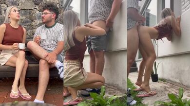 Neighbor busted us fucking in backyard while girl wears slippers a teens deep blowjob