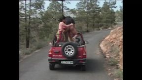 Group Sex on Jeep with Busty MILFs Fucked by Huge Cocks
