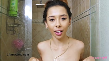 Adorable brunette beauty took a shower