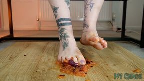 Plum Squash: Barefoot Food Crush Sploshing AMSR - Miss Ivy Chaos with Food and Object Crush, Barefoot and Big Feet Sploshing