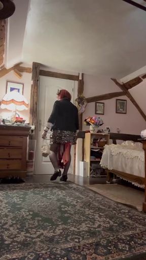 Dressed in a new little brown skirt for an evening out