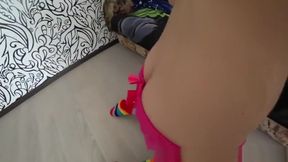 Milf draws on the body of her Step daughter and fucks her strapon. POV
