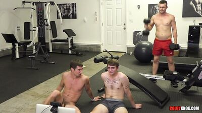 Colby and Mickeys Muscle Worship Workout with Willy T - Public Gay Porn Video