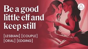 Lesbian couple double dildo orgasm | Elf cosplay lingerie fantasy | ASMR pussy licking