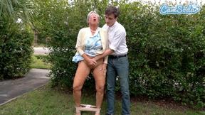Granny Squirts in Public: Stranger's Massive Orgasm