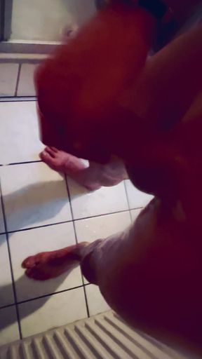 Horny in the shower.I'm bored again and play in the shower with my cock