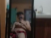 asian boy masturbate in the front of the mirror