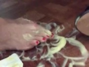 Foot Squishing pudding cup
