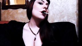 Roll white eyes and lollipop eating