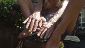 Colorful veiny hands and feet