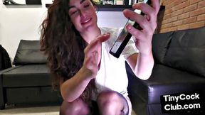 Sexy classy babe commenting on small dick