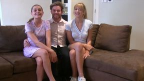 Two gorgeous girls strip and gangbang Matt after lost bet