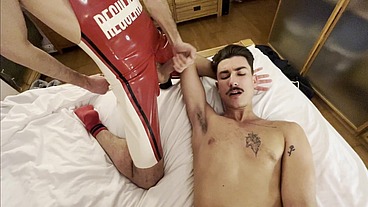 Hot hairy fucks two sexy twinks bareback in latex and leather