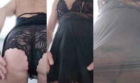 CD Displays and Teases Their New Black Sheer Lingerie