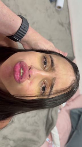 Young Latina hottie gags on old man BWC and gets an injection of milk   Clip 1