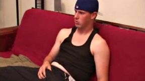 Young Maxx Wood works his cock under his shorts and then pulls it out to lube up. He strokes with determination, edging himself a few times, before covering his naked body in a splattering of warm cum.