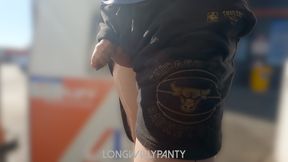 Straight guy flashing his uncut dick at the petrol station