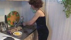 Mature brunette colleague has fun with my young cock