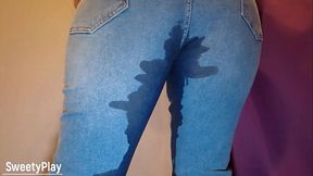 Jeans and pantie wetting with piss play