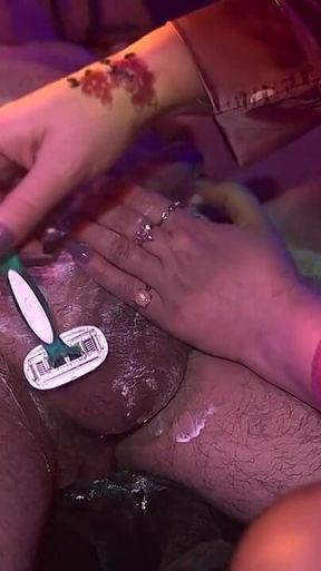 Step Aunt Has to Shave His Balls and Ends up Stroking Him off
