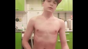Skinny teen twink femboy rides a dildo, moans, jerks off his cock and ass on webcam and brings himself to orgasm