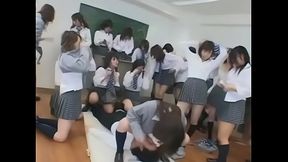 Japanese teen gets a reverse gangbang