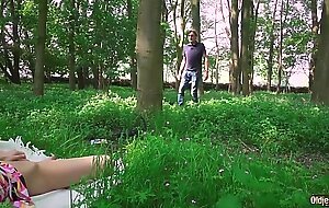 Old guy stalking teen in the woods and fucks her tight pussy
