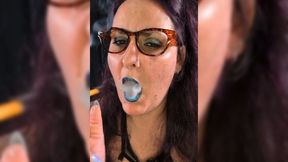 Enjoying Marlboro with Metallic Blue Lips