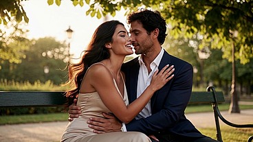 25-year-old MILF sucks her horny friend's dick in the middle of the park - AI-generated content
