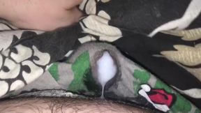 Pulsing cock blasts soaked boxers before bed hands free orgasm